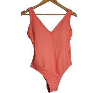 New Kona Sol Peach V-neck One Piece High Back Adjustable Straps Swimsuit Small